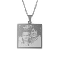 Ketting vierkante hanger met foto - zilver - thumbnail