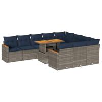 11-delige Loungeset met kussens poly rattan grijs - thumbnail
