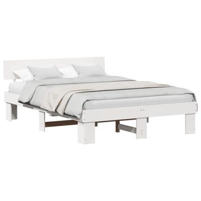 Bedframe met hoofdeinde Wit 140 x 200 cm Massief grenenhout Bedframe met hoofdeinde Wit 140 x 200 cm Massief grenenhout