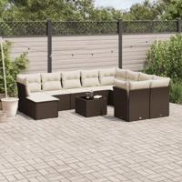 11-delige Loungeset met kussens poly rattan bruin - thumbnail