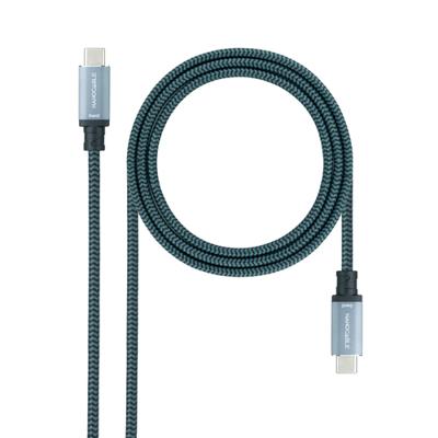 NANOCABLE 10.01.4102-COMB USB 3.1 Gen2 10 Gbit/s 5 A, 4 K/60 Hz, USB-C/M-USB-C/M, mesh, grijs/zwart, 2 m