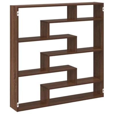 Wandschap kubus 7 vakken bewerkt hout bruin eikenkleur - thumbnail