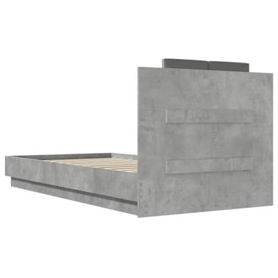 Bedframe met hoofdbord bewerkt hout betongrijs 75x190 cm