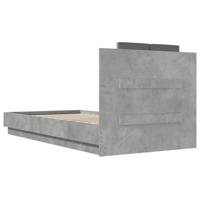 Bedframe met hoofdbord bewerkt hout betongrijs 75x190 cm - thumbnail