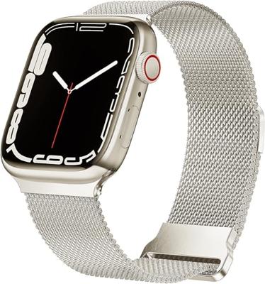 By Qubix - Milanese band - Sterrenlicht/Starlight - Extra sterke magneet - Compatible met Apple Watch 44mm / 45mm / 46mm / 49mm - Compatible Apple