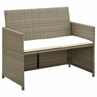 VidaXL Tuinbank 2-zits met kussens poly rattan beige - thumbnail