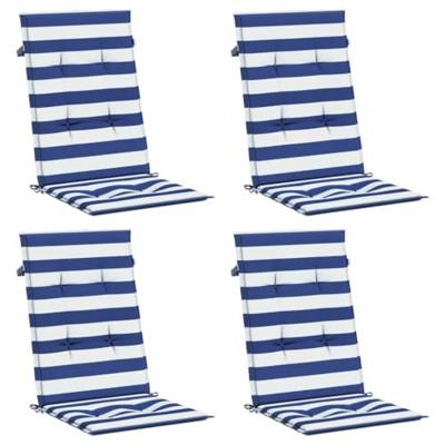 Stoelkussens 4 st hoge rug stof gestreept wit en blauw