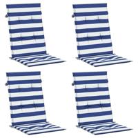 Stoelkussens 4 st hoge rug stof gestreept wit en blauw - thumbnail