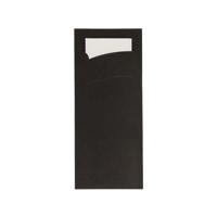 Bestekzakje pochette zwart met wit servet (600 stuks) - thumbnail