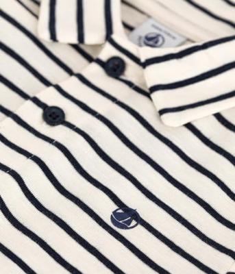 Gestreept poloshirt met korte mouwen voor jongens PETIT BATEAU vanille