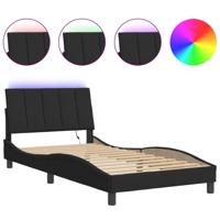 Bedframe met LED zonder matras "Hanko" fluweel zwart 100x200 cm - thumbnail