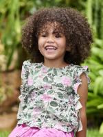 Gebreide blouse met print voor meisjes saliegroen - thumbnail