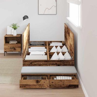 Opbergbedframe Oud hout 236.5 x 90 x 31.5 cm Bewerkt hout
