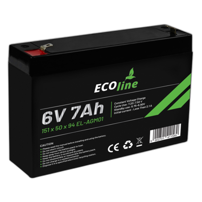 EcoLine - AGM 6V 7AH - 7000mAh VRLA Batterij - 151 x 34 x 96 - Deep Cycle Accu