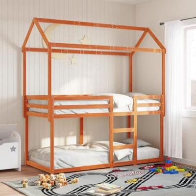 Stapelbed met dak massief grenenhout wasbruin 75x190 cm