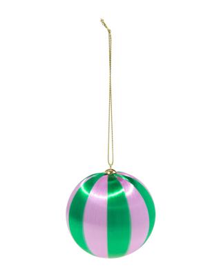 HEMA Kerstbal 6.9cm satijn strepen lila-groen (multi)