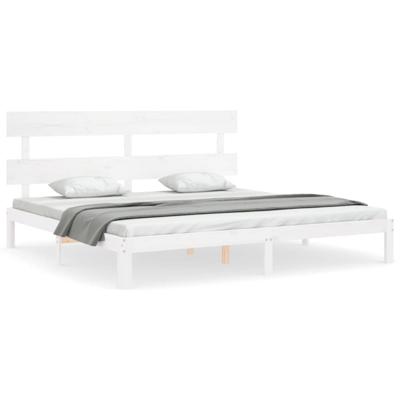 Bedframe met hoofdbord massief hout wit