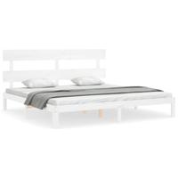Bedframe met hoofdbord massief hout wit - thumbnail