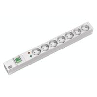 Bachmann 333.405 19 inch Stekkerdoos voor patchkast 1 HE Geaarde contactdoos Overspanningsbescherming Lichtgrijs - thumbnail