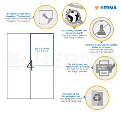 Etiket HERMA 5082 105x148mm A6 verwijderbaar wit 100 etiketten | 32 stuks Etiket HERMA 5082 105x148mm A6 verwijderbaar wit 100 etiketten | 32 stuks