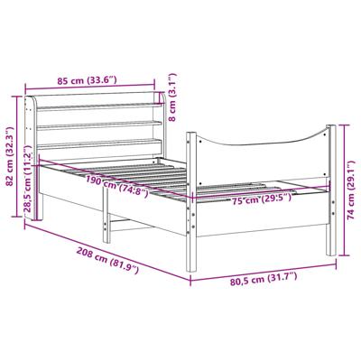 Bedframe met hoofdbord massief grenenhout wasbruin 75x190 cm