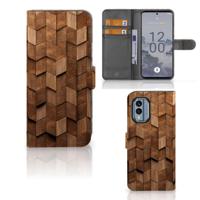 Book Style Case voor Nokia X30 Wooden Cubes | Portemonnee hoesje - thumbnail