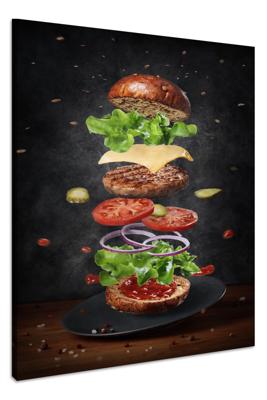 Schilderij - Bouw je Hamburger, Premium Print op Canvas