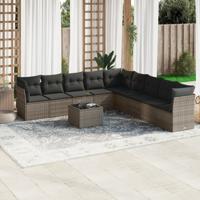 10-delige Loungeset met kussens poly rattan grijs - thumbnail