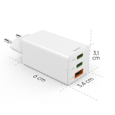 Hama Snellader 2x USB-C PD 1x USB-A QC Mini-oplader 65W Wit