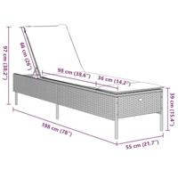 3-delige Ligbeddenset met kussens poly rattan grijs - thumbnail