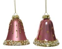 Decoris Kersthangerset klokje set a 2 stuks roze - thumbnail