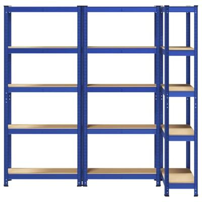 VidaXL Opbergrekken 3 st 5-laags staal en bewerkt hout blauw