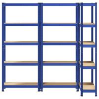 VidaXL Opbergrekken 3 st 5-laags staal en bewerkt hout blauw - thumbnail