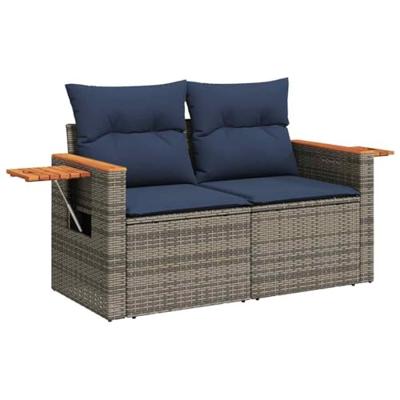 6-delige Loungeset met kussens poly rattan acacia grijs