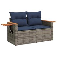 6-delige Loungeset met kussens poly rattan acacia grijs - thumbnail