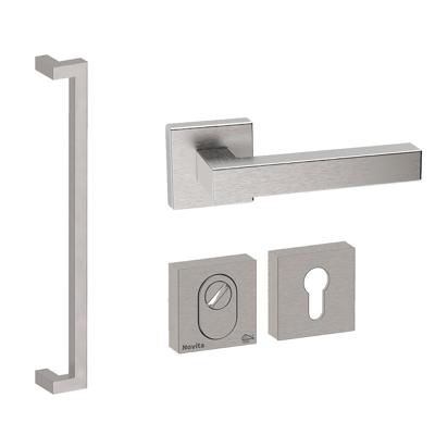 Hardbrass Voordeurset vierkant 3-delig met greep Denver S SKG3 met kerntrekbeveiliging - RVS