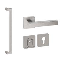 Hardbrass Voordeurset vierkant 3-delig met greep Denver S SKG3 met kerntrekbeveiliging - RVS - thumbnail