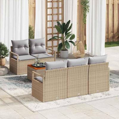 Tuinbankenset met kussen 6 pcs Beige poly rattan