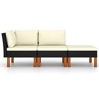 3-delige Loungeset poly rattan en massief eucalyptushout - thumbnail