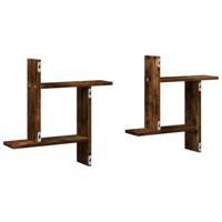 Wandschappen 2 st 50x12x50 cm bewerkt hout gerookt eikenkleurig - thumbnail