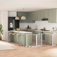 Hondenhek inklapbaar met deur 10 panelen 800cm populierhout wit - thumbnail