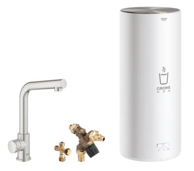 GROHE Red Mono kokendwaterkraan L-uitloop & 7 liter combi boiler, energielabel A, kinderbeveiliging, SuperSteel