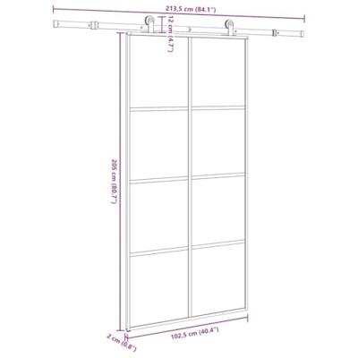 Schuifdeur met beslag 102,5x205 cm ESG-glas en aluminium - thumbnail
