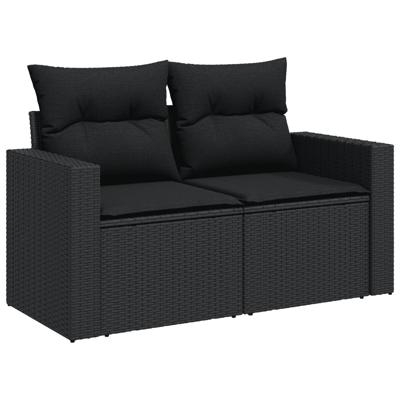 3-delige Loungeset met kussens poly rattan zwart - thumbnail