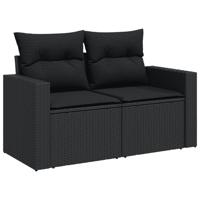 10-delige Loungeset met kussens poly rattan zwart - thumbnail