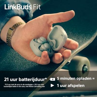 Sony LinkBuds Fit In Ear oordopjes Bluetooth Zwart Noise Cancelling Oplaadbox, Waterafstotend