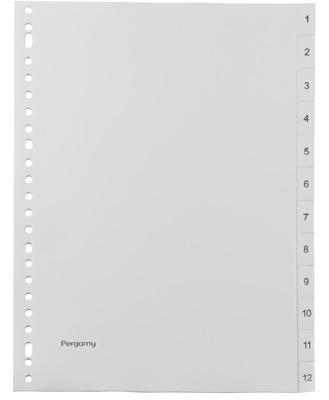 Pergamy tabbladen, ft A4, 23-gaatsperforatie, grijze PP, set 1-12