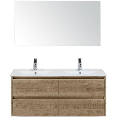 Dante Badmeubelset 120 cm - Natuur Eiken - Keramische Wastafel Wit Enjoy met Spiegel