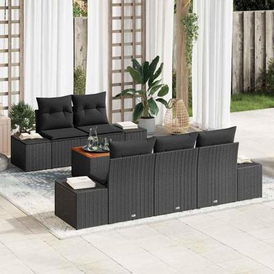 Tuinbankenset met kussen 6 pcs Zwart poly rattan