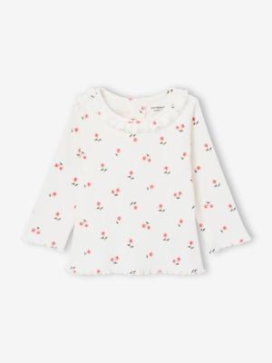 Babyshirt van ribtricot met lange mouwen lichtroze